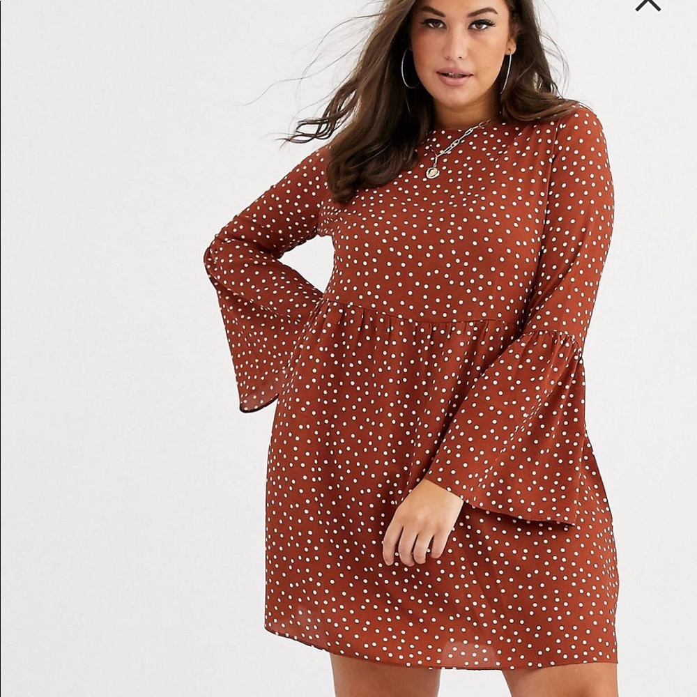 ASOS curve fluted sleeve smock mini dress in spot